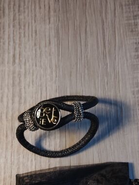 Believe Black Wrap Bracelet with Silver-Tone Accents